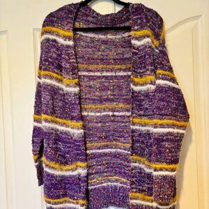 BloomChic Striped Contrast Texture Fluffy Cardigan 12/L - NWT